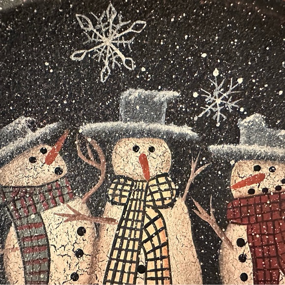 A Signed Hand Painted Donna White Snowman Shallow Decorative Bowl - Picture 5 of 8